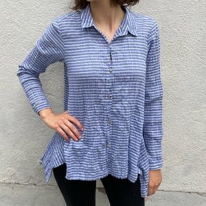 Blue Striped Asymmetrical Blouse